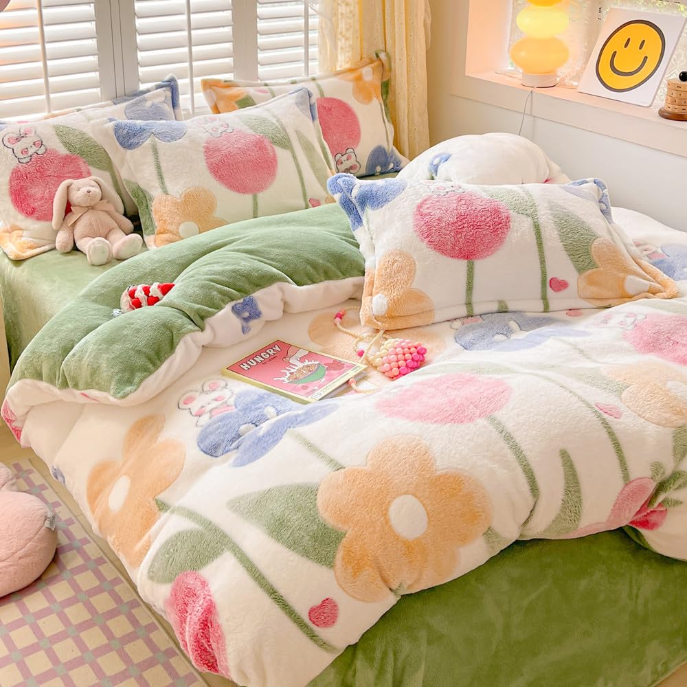 Kawaii Twin Duvet Cover Set â€?Soft Reversible Bedding with Fluffy Comforter Cover