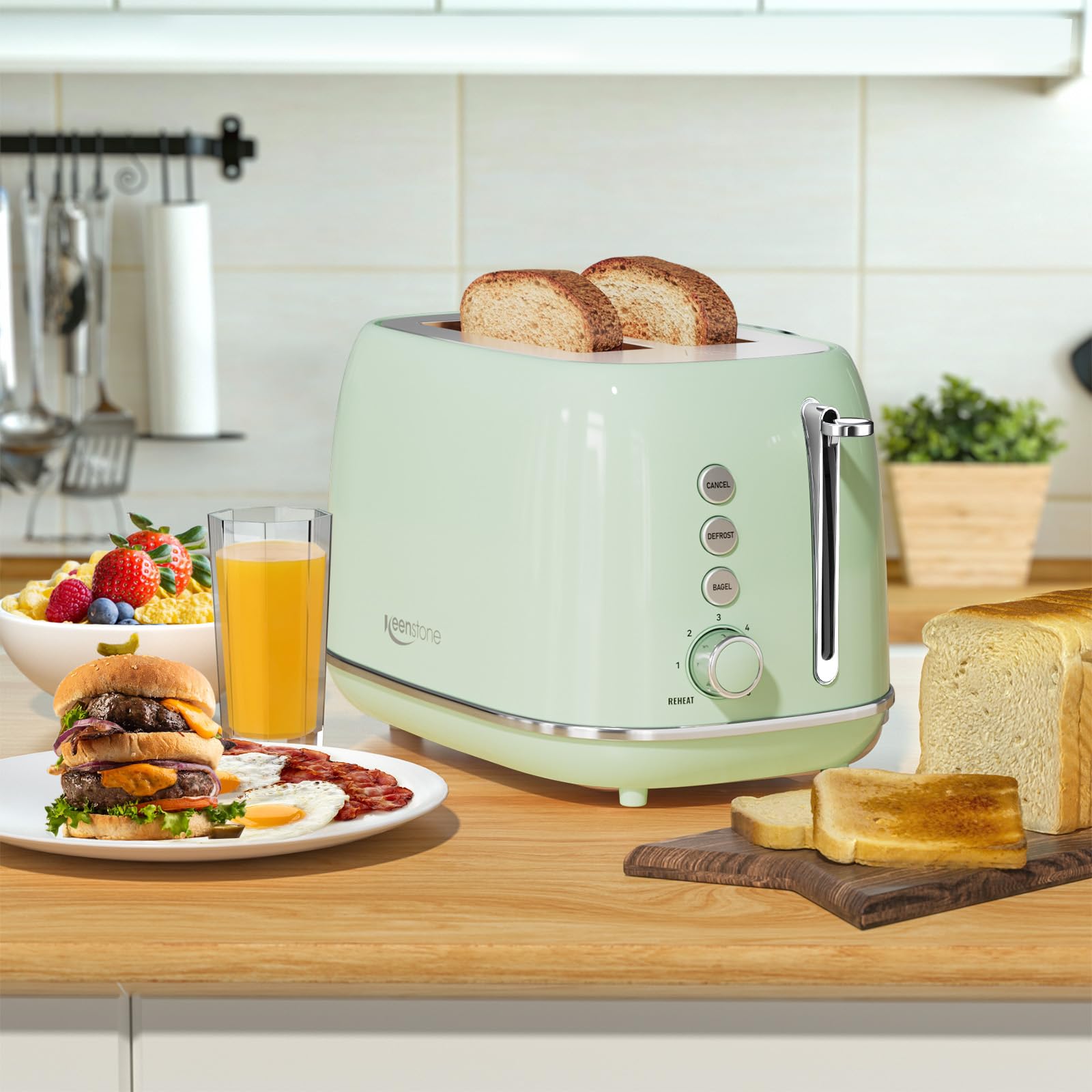Toaster 2 Slice Stainless Steel with 6 Bread Shade Settings, Retro Toaster with Extra Wide Slot