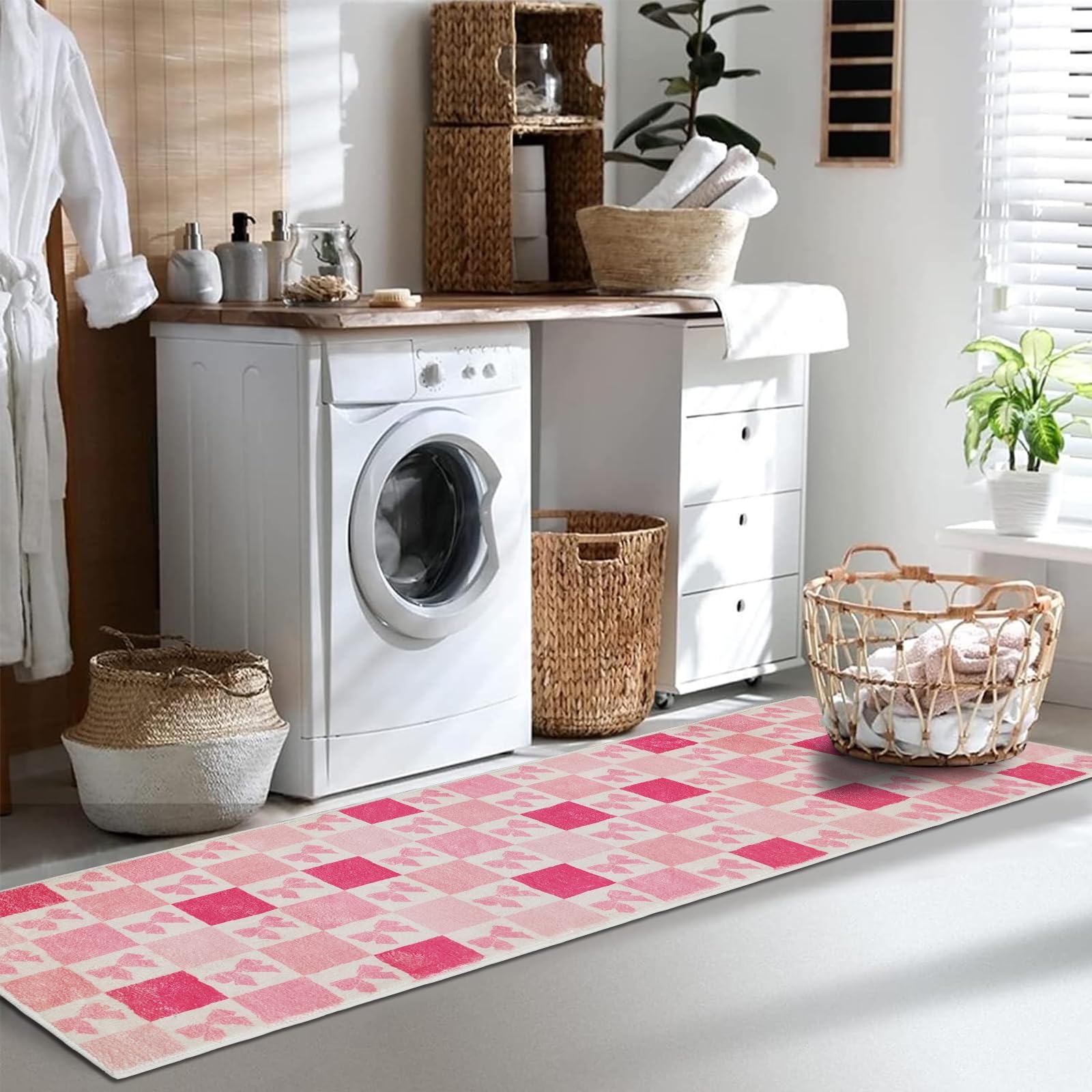 Long Bathroom Rug, Cute Coquette Absorbent Non Slip Bathroom Mat Soft Plush Washable, Decor for Bedroom Hallway Kitchen 16"×48"