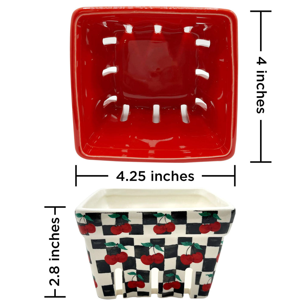 Farmhouse Ceramic Berry Basket, Colander, Fruit Decor, Fruit Bowls/Baskets, Kawaii Kitchen Bowl Fruit Pattern Stoneware Harvest Square Bowls Set of 4