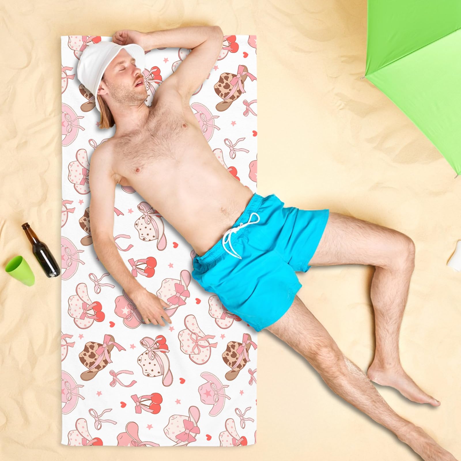 Coquette Girly Pink Bow Beach Towel - Microfiber Absorb Water Travel Towels 60x30 Inches for Bathroom Kitchen