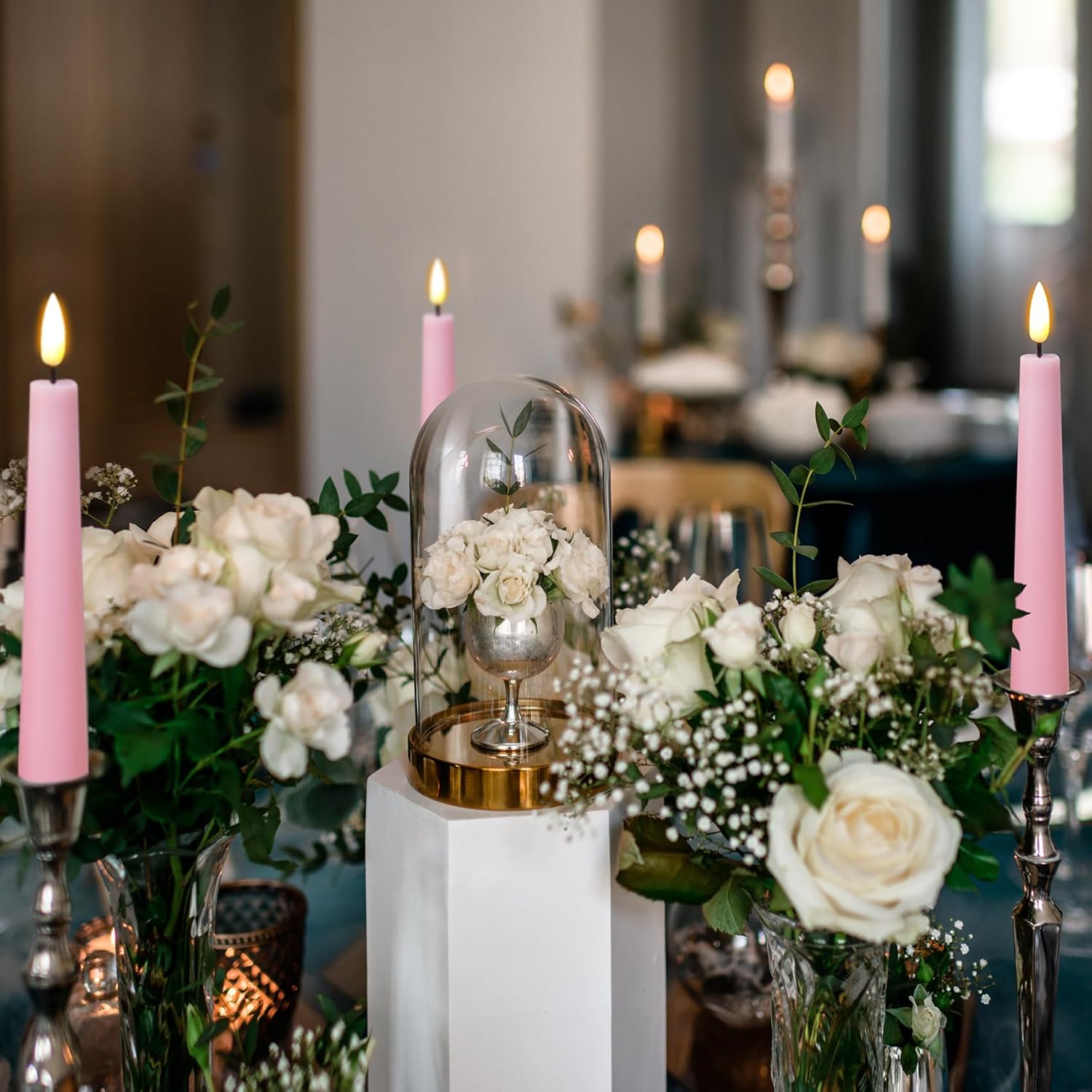 Short Flameless Taper Candles with Remote, Flickering Battery LED Wax Candlesticks Set of 6