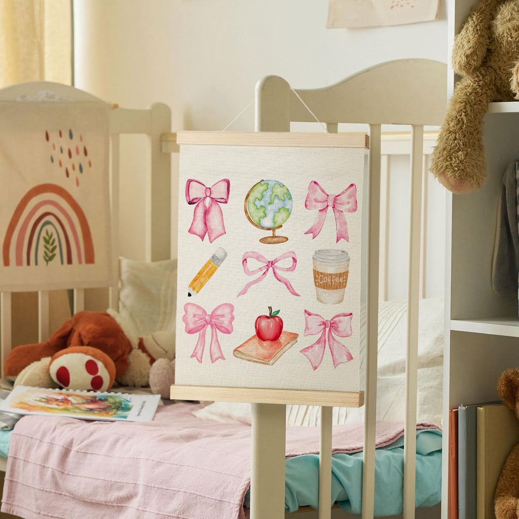 Coquette Teacher Wall Decor - Preppy Teacher Wall Art with Wooden Poster Hanger, for Office & Classroom, 12x16 Inch