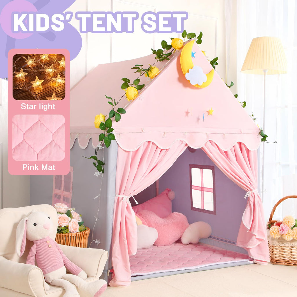 Kid Tent with Mat, Star Lights - Kids Play Tents for Toddlers Kids Tents Indoor Playhouse - Princess Tent for Girls Toy House