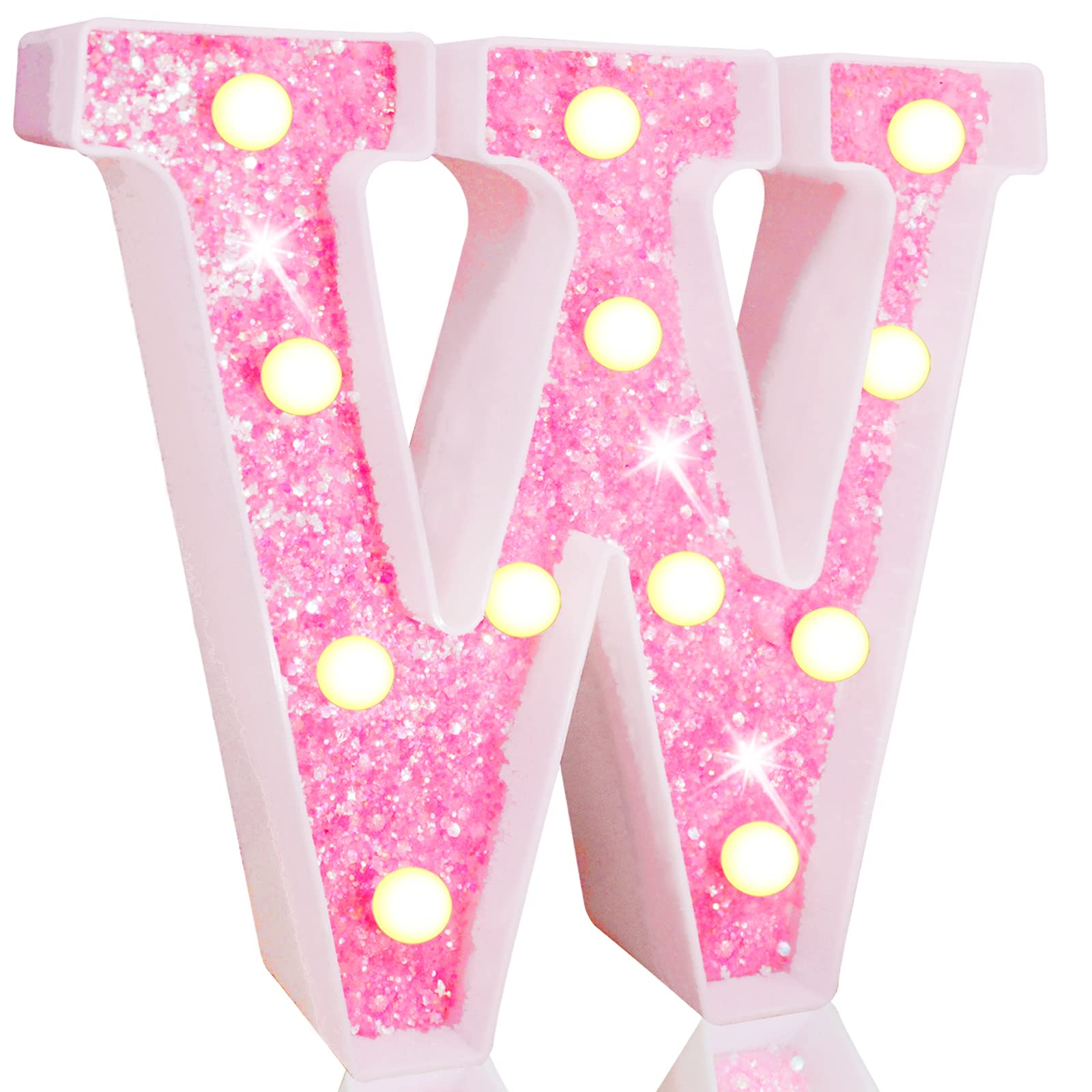 Pink LED Letters Glitter Alphabet LetterS & Numbers Sign Battery Powered