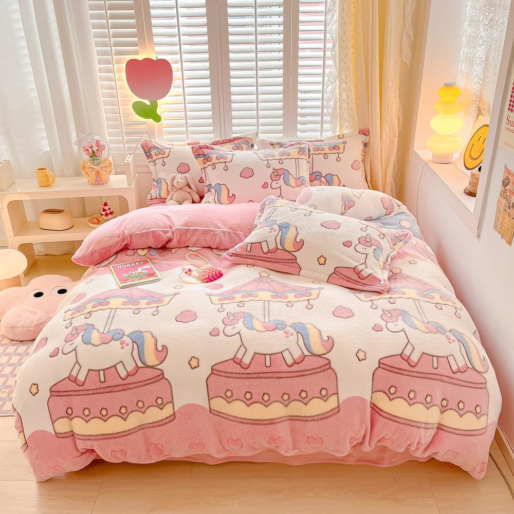 Kawaii Twin Duvet Cover Set â€?Soft Reversible Bedding with Fluffy Comforter Cover