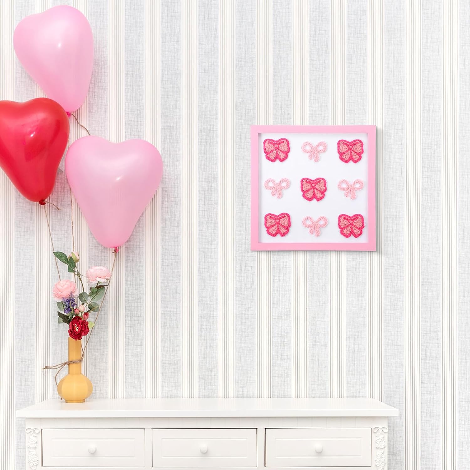 3D Textured Pink Bow Wall Art Decor Coquette Canvas Wall Decor, 12x12 Inch