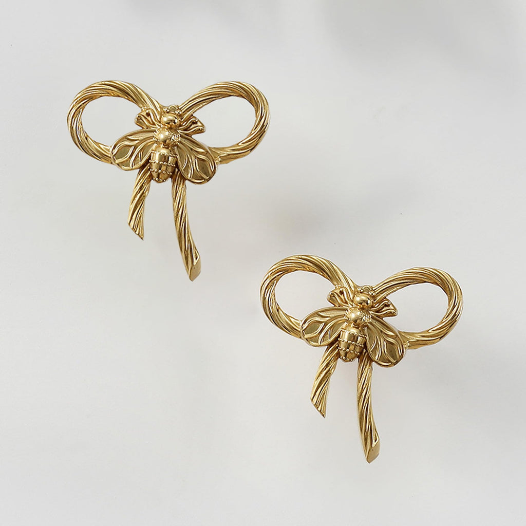 Gold Brass Small Bow Knobs Cute Dresser Drawer Handles Kitchen Cabinet Pulls Art Deco Single Hole Decorative Knobs Modern Furniture Hardware for Closet Cupboard