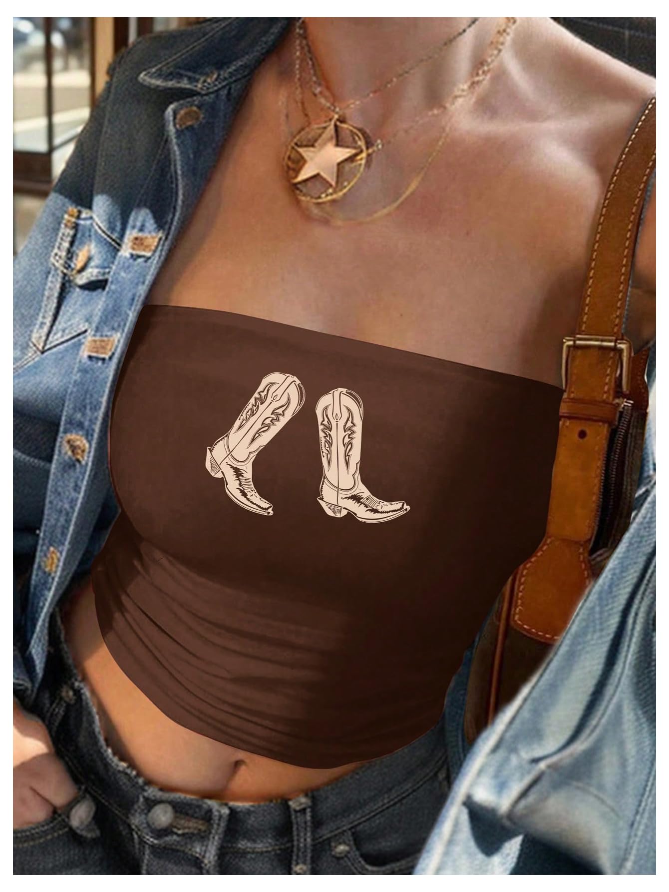 Women's Strapless Y2k Graphic Tube Crop Top Sleeveless Summer Bandeau Tops