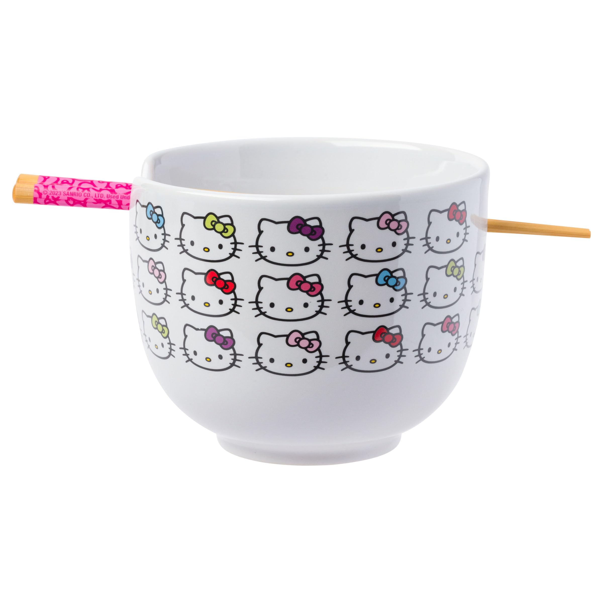 Ceramic Sanrio Hello Kitty Ramen Noodle Rice Bowl with Chopsticks, Microwave Safe