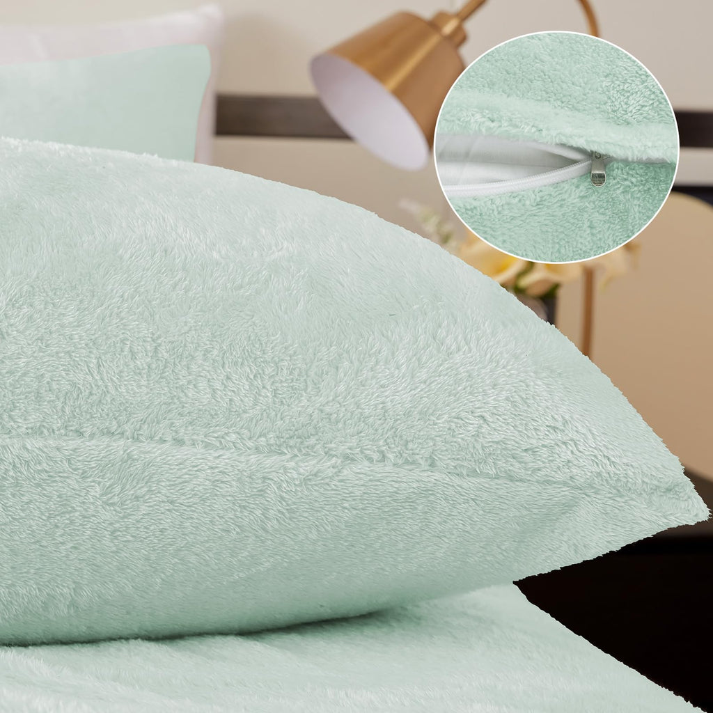 Faux Fur Pillow Cases Set of 2, Luxury Ultra Soft Fuzzy Pillowcases, Fluffy Plush Velvet Pillow Covers with Zipper, Cozy Warmth and No Shedding