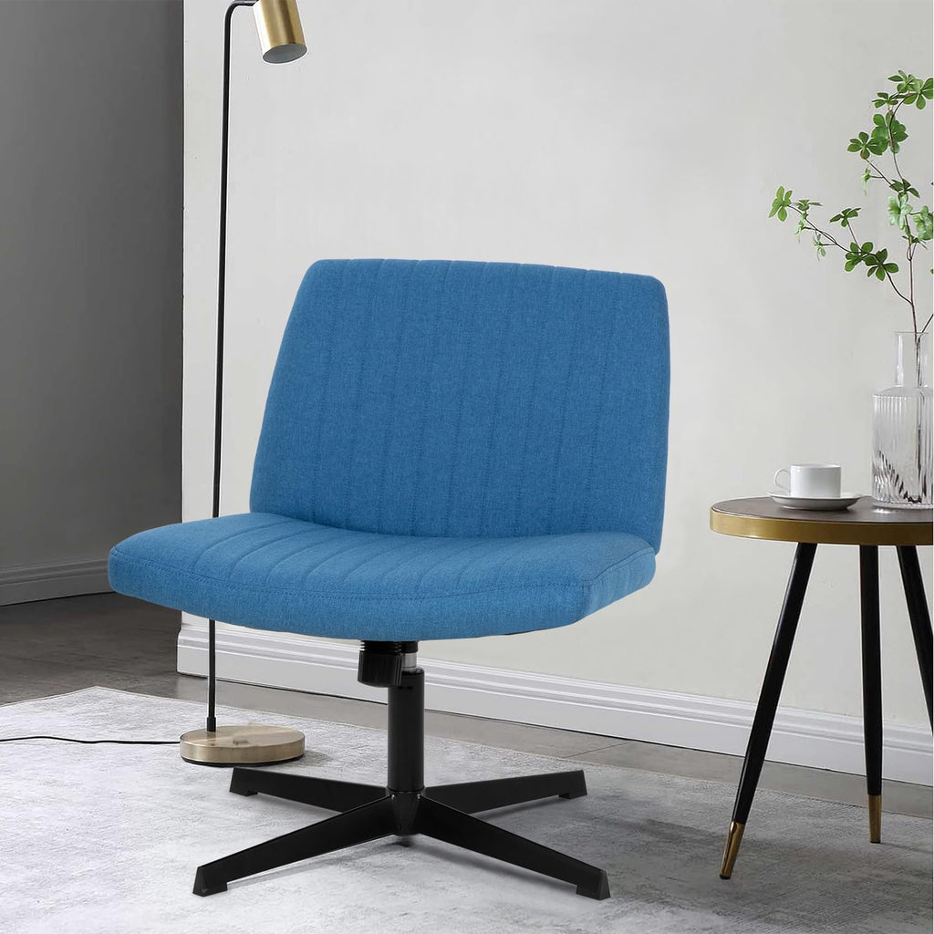 Criss Cross Chair, Armless Cross Legged Wide Comfty Desk Chair with No Wheels Modern Height Adjustable, Swivel Fabric Vanity Chair