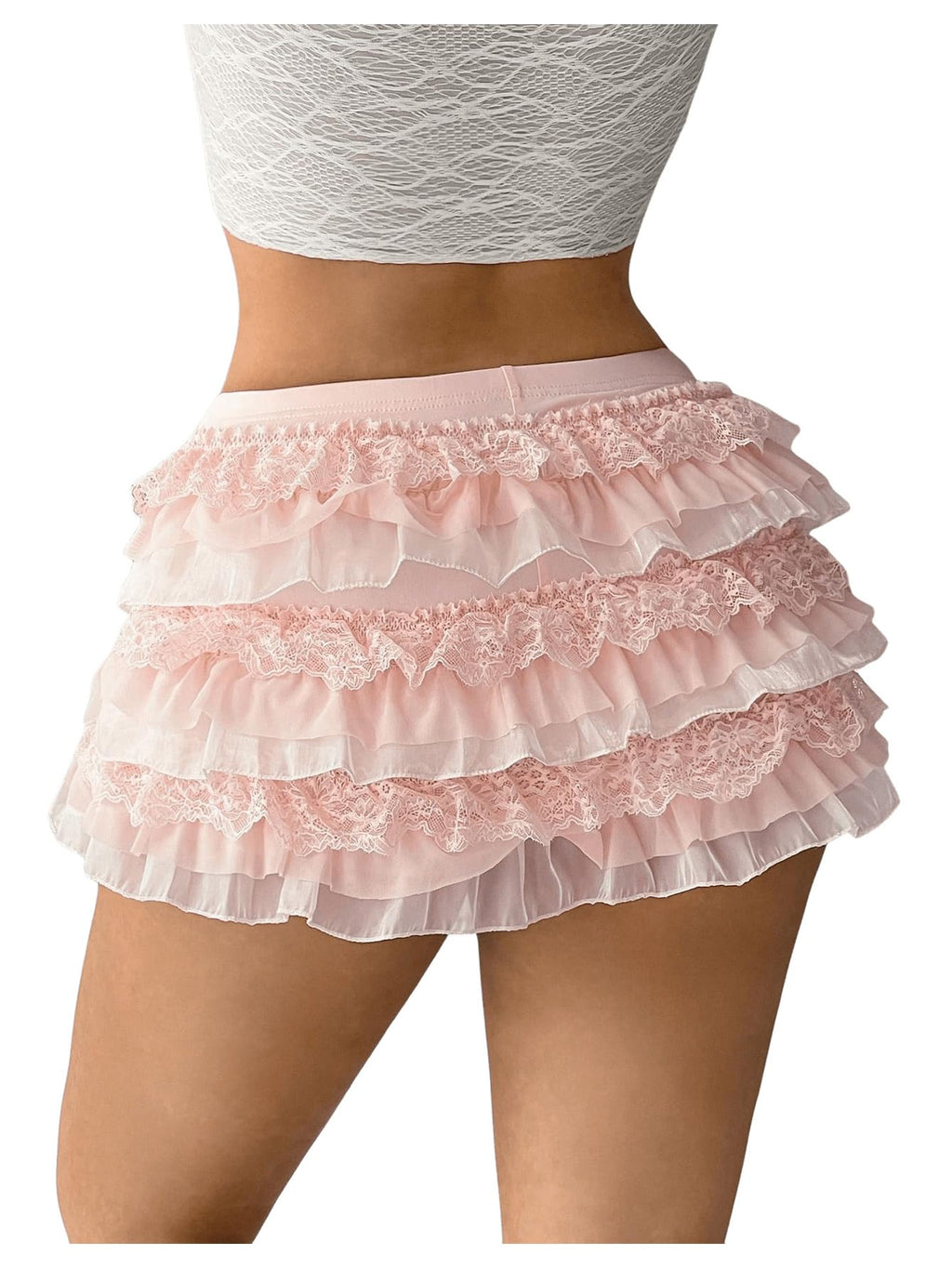 Women's Bow Mini Shorts Low Rise Lace Layered Ruffle Shorts Cute Lolita Bloomers