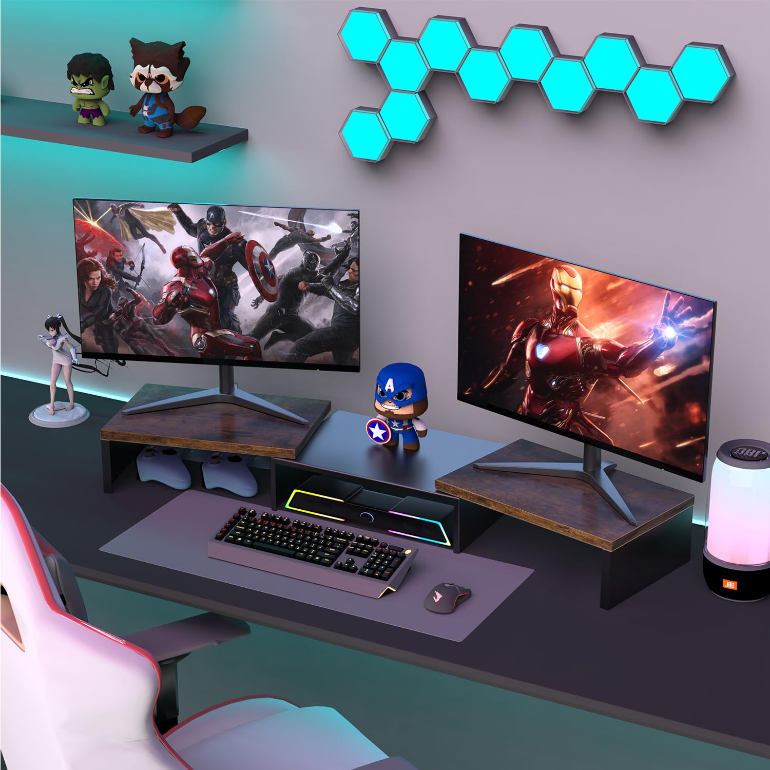 Dual Monitor Stand for Desk, Metal Monitor Riser, Office Supplies and Accessories