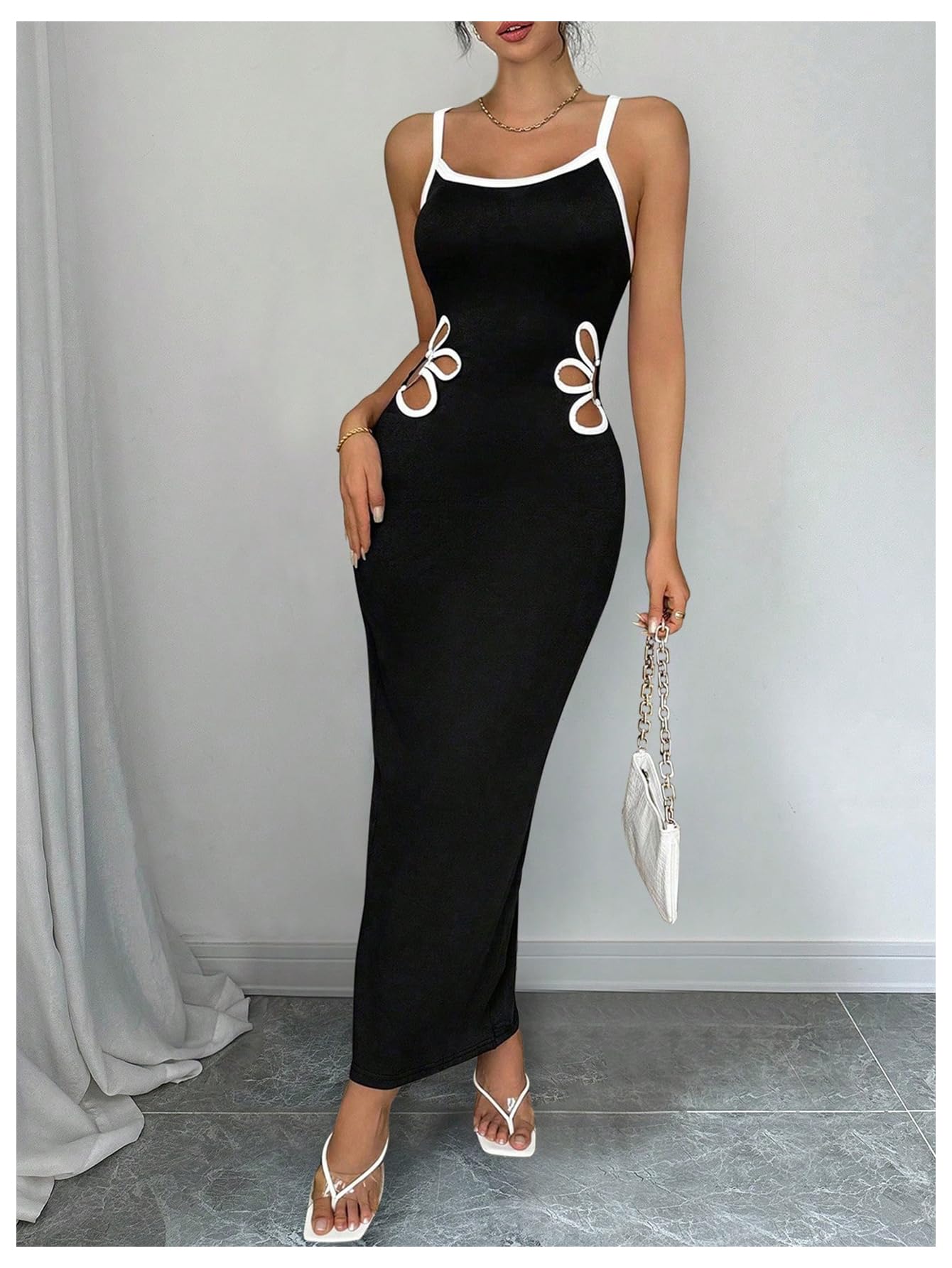 Women's Floral Cut Out Bodycon Maxi Dress Split Backless Sleeveless Cami Dress