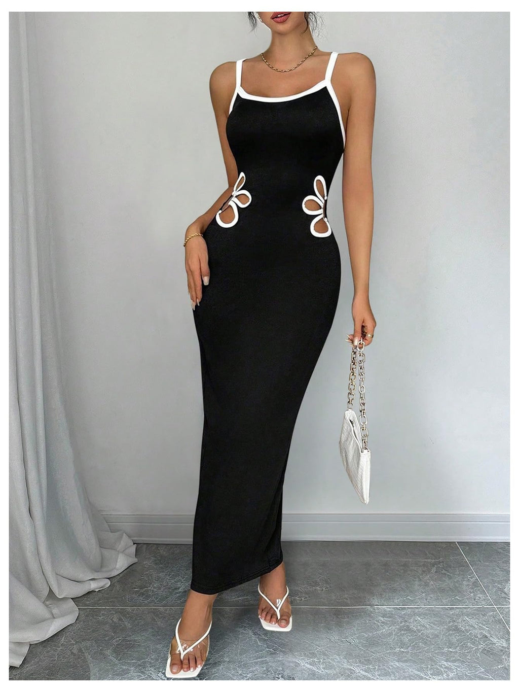 Women's Floral Cut Out Bodycon Maxi Dress Split Backless Sleeveless Cami Dress