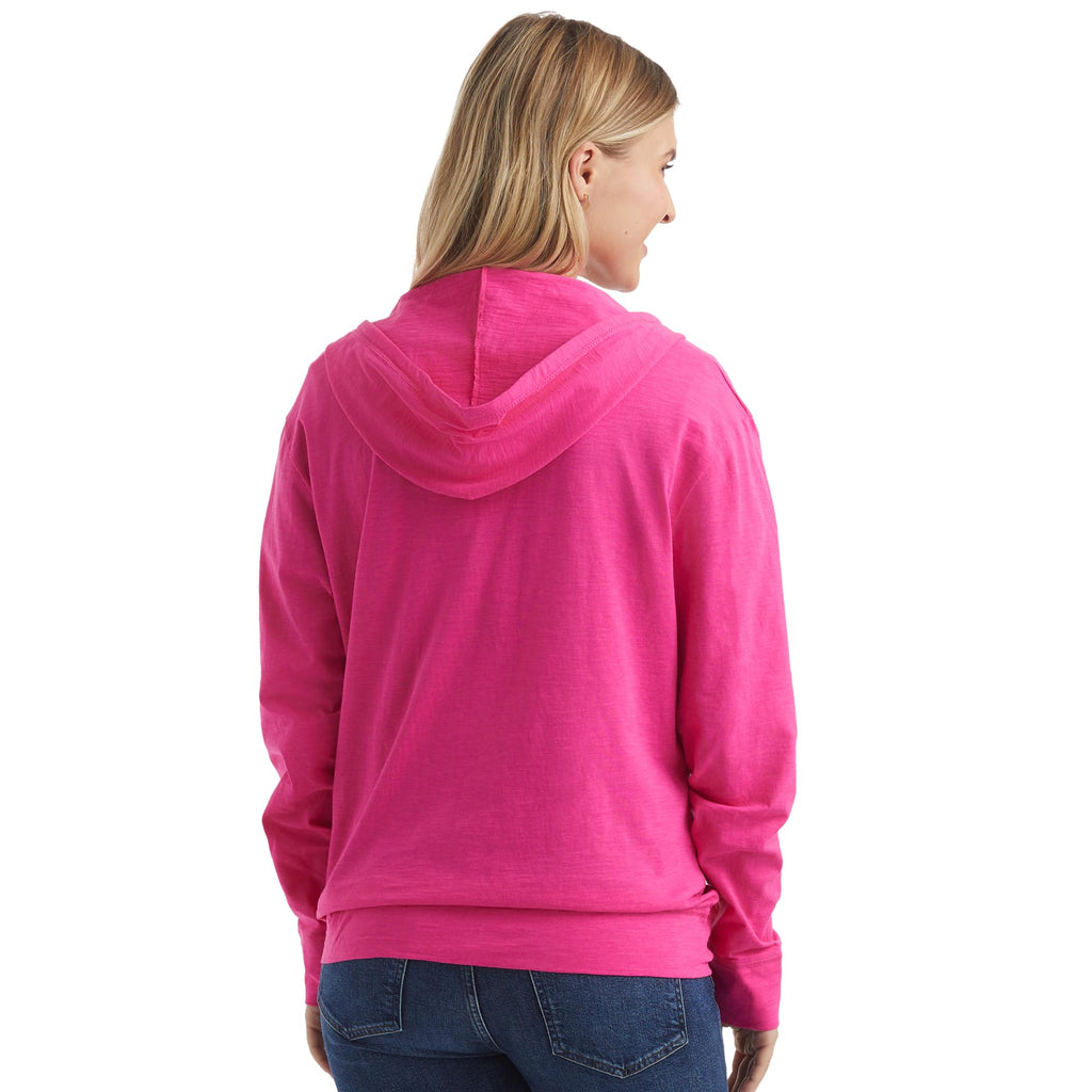 Women's Slub Knit Full-Zip Hoodie, Textured Cotton Zip-Up T-Shirt Hoodie
