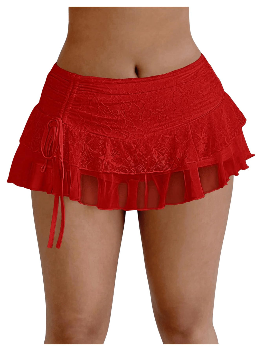 Women's Y2k Low Waist Lace Mesh Layered Ruffled Mini Skirt Skort
