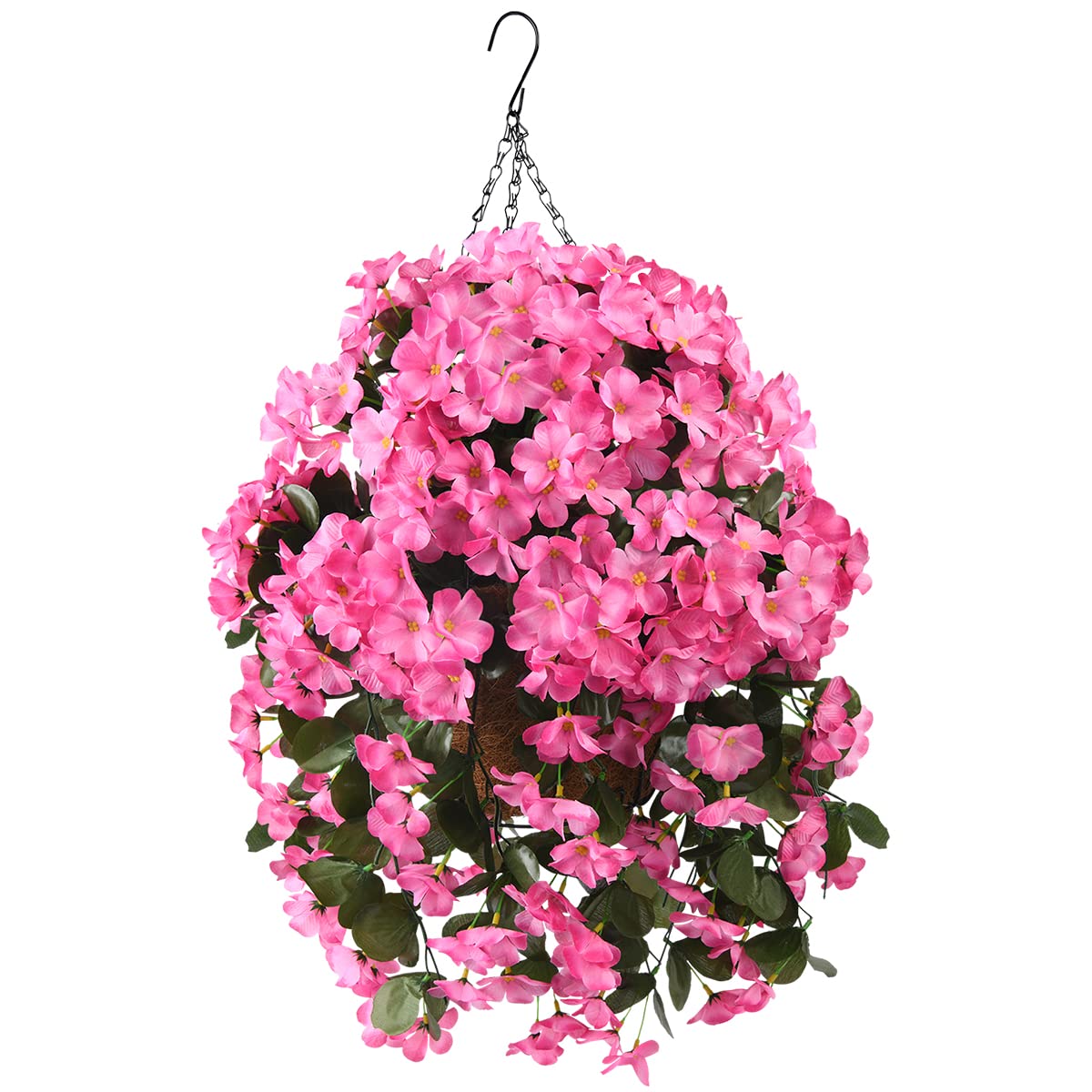 Hanging Flowers Basket for Outdoors Spring Decoration, Faux Silk Begonia in Planter Look Real UV Resistant for Outside