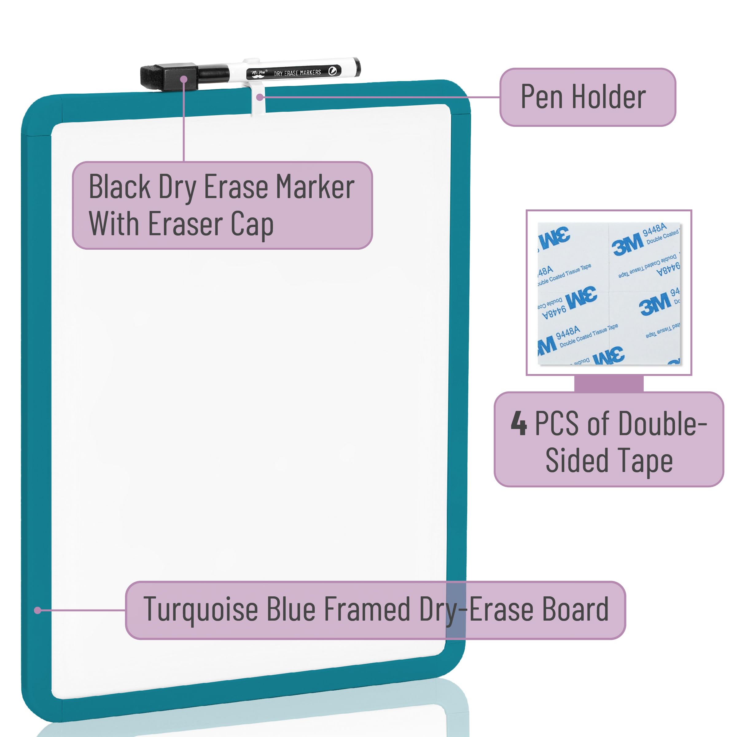 Dry Erase Board, 14â€?x 11â€?with a Black Dry Erase Marker Color Frame, Small White Board Dry Erase Whiteboard