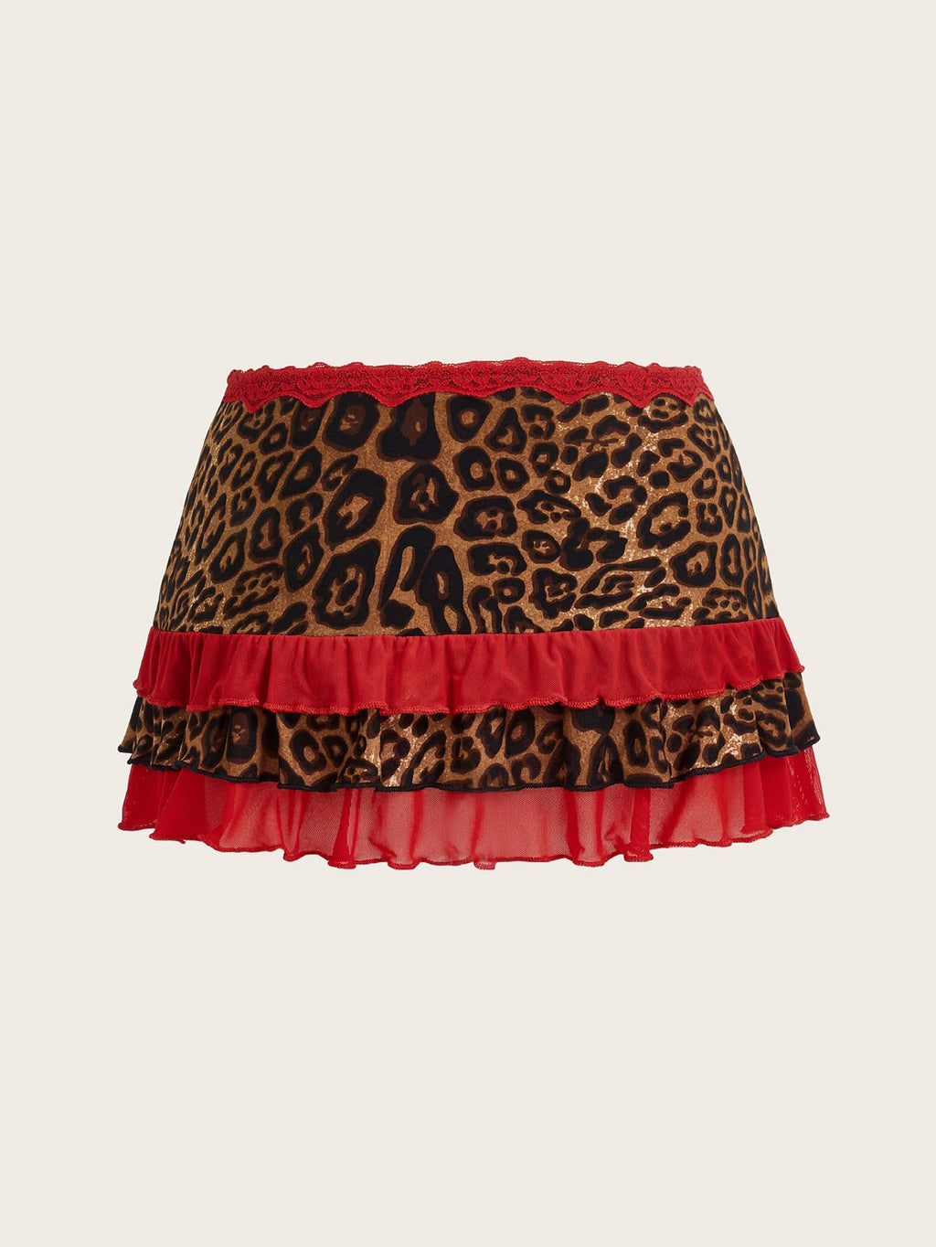 Women Leopard Print Low Rise Mini Skirt Y2k Contrast Mesh Layered Skirts