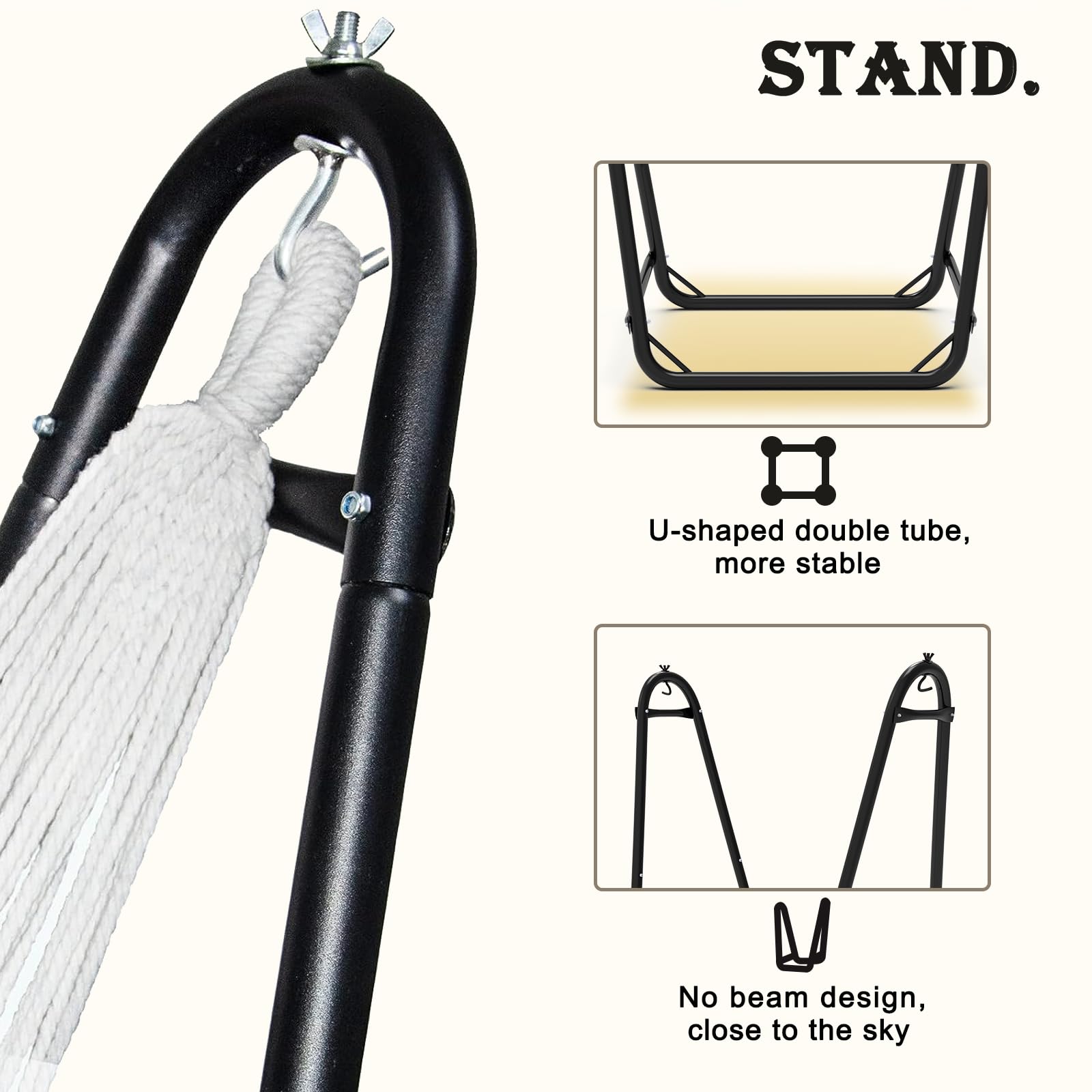 Hammock Chair with Stand,Heavy-Duty Hanging Chair with Stand for Indoor Outdoor, Sturdy Swing Chair Stand Max Load 350 pounds (Hammock Chair Included)