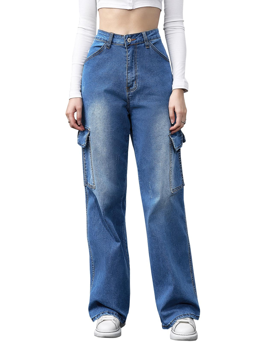 Y2K High-Waisted Baggy Jeans â€?Stretch Wide-Leg Denim