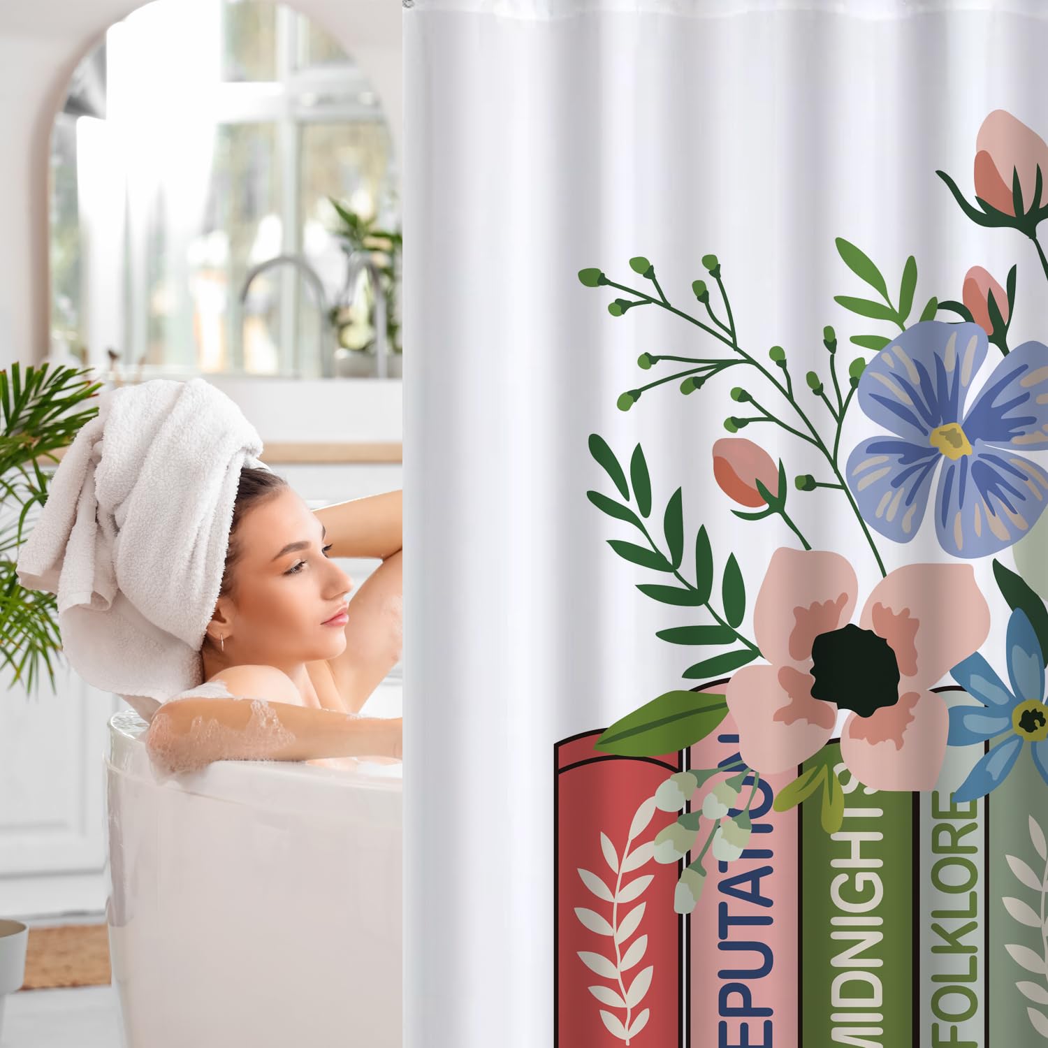 Cute Shower Curtain for Bathroom Modern Aesthetic Funky Decorative, Pretty Chic Cloth Set with Hooks, 72x72 Inch