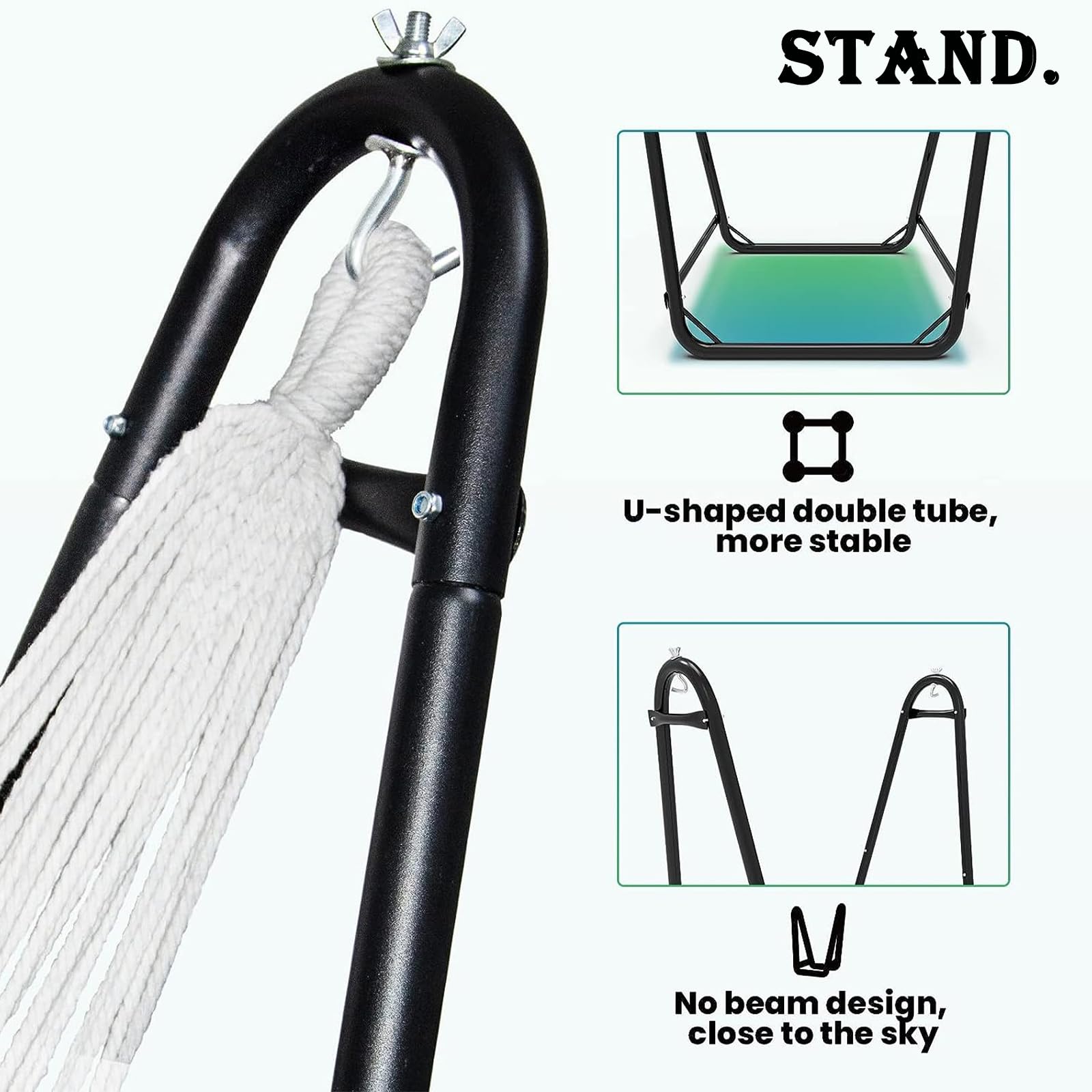 Hammock Chair with Stand,Heavy-Duty Hanging Chair with Stand for Indoor Outdoor, Sturdy Swing Chair Stand Max Load 350 pounds (Hammock Chair Included)