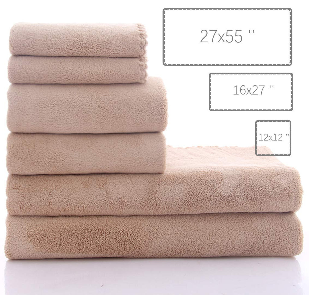 Ultra Soft Towel Set - Quick Drying - 2 Bath Towels 2 Hand Towels 2 Washcloths - Microfiber Coral Velvet Highly Absorbent Towel (6 Pcs)