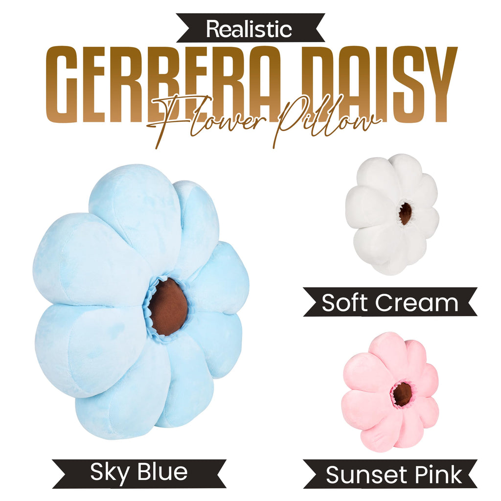 Gerbera Daisy Cute Preppy Flower 17-inch Pillow, Ultra Soft Hand-Stitched Premium Plush Fabric, Decorative Accent Throw Pillow, (Sunset Pink)