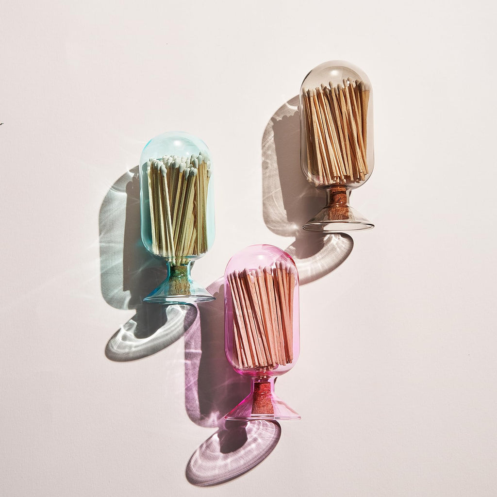 Includes 100 Match Sticks Glass Match Cloche with Striker - with Cork Stopper - 6.7" H X 3"