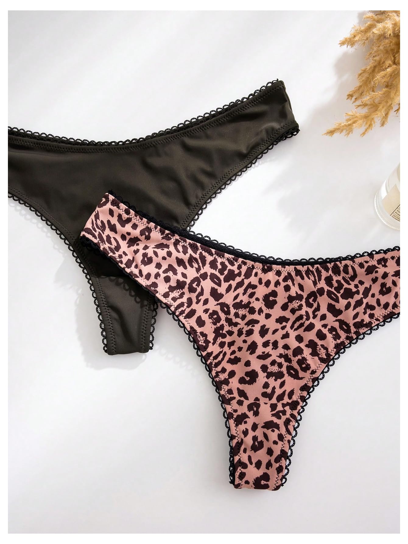 Women's 5 Pack Leopard Print Thongs Low Rise Panties Underwear Sets