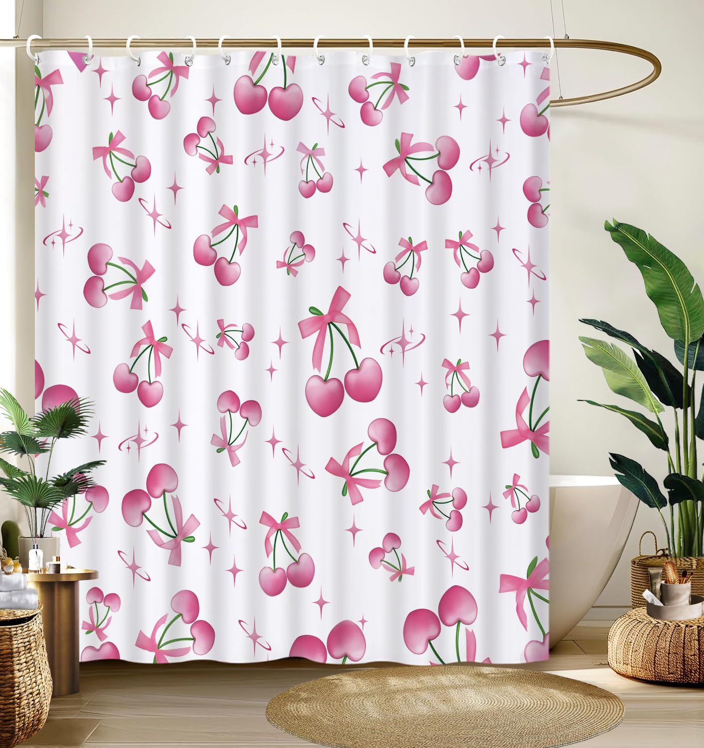 Cute Shower Curtain for Bathroom Modern Aesthetic Funky Decorative, Pretty Chic Cloth Set with Hooks, 72x72 Inch