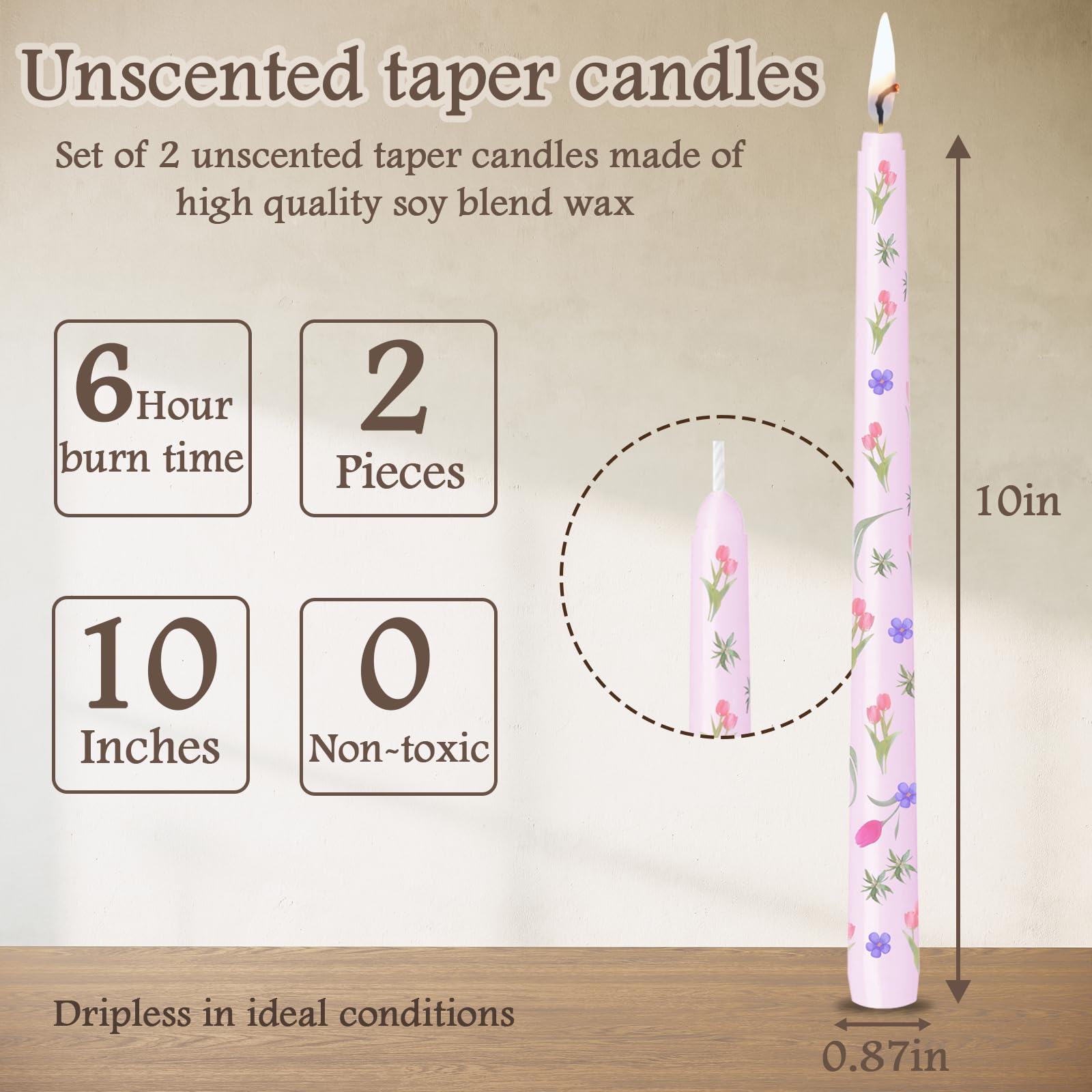 Smokeless Dripless Long Candlesticks, Unscented Tapered 10-Inch