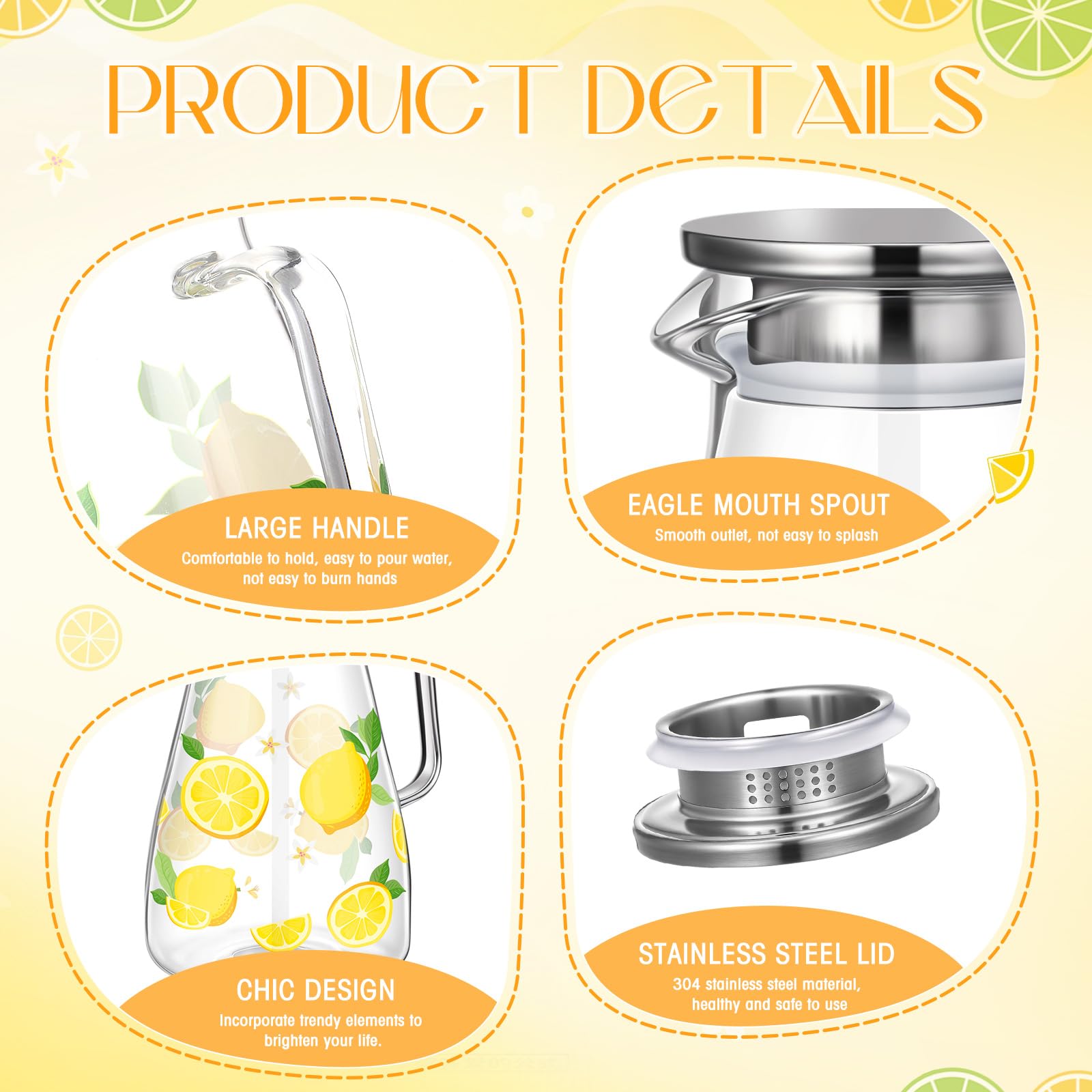 Glass Pitcher with Lid Water Pitcher with Handles Hot and Cold Resistant