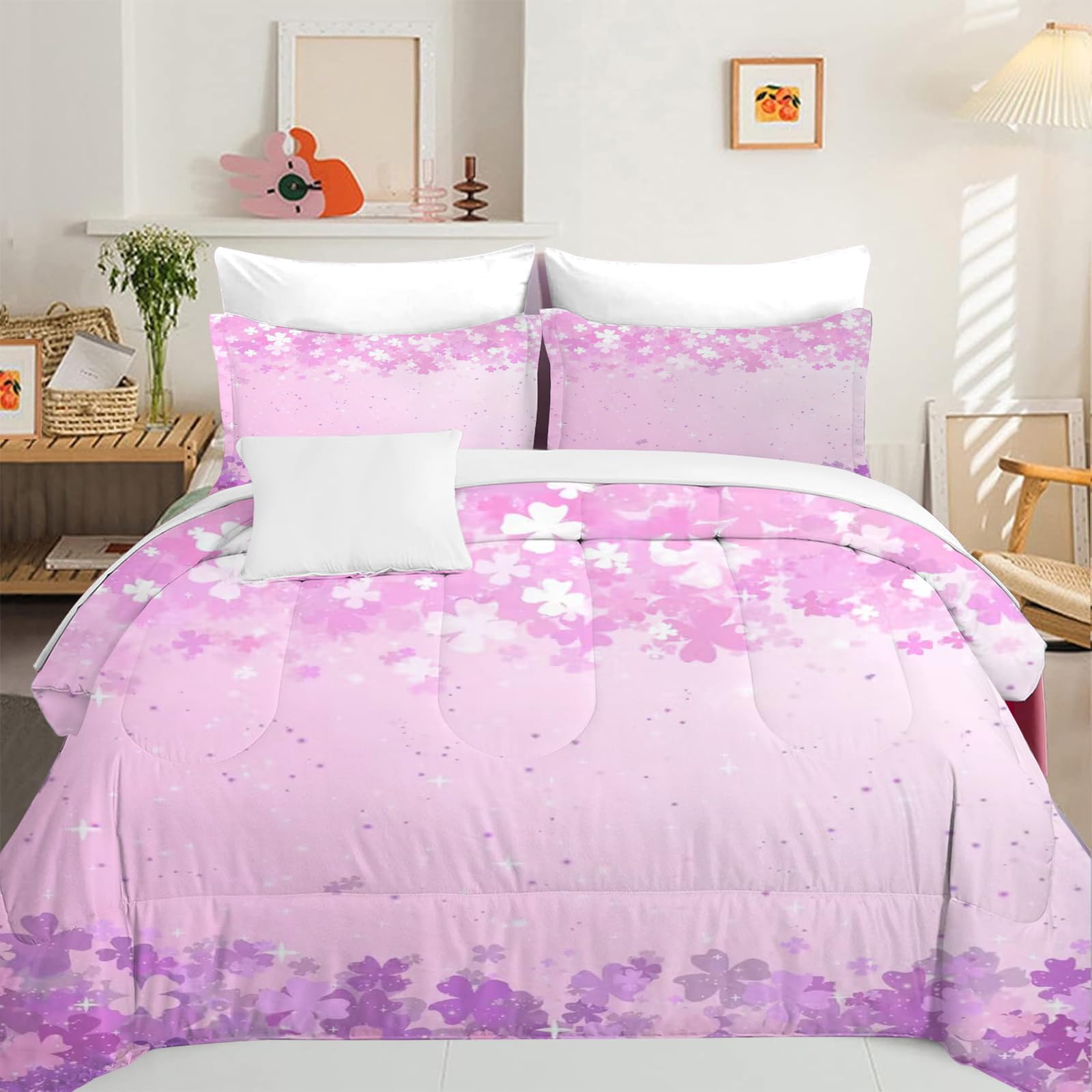 Modern Aesthetics Butterfly Floral Pattern Butterfly Comforter Set - Butterflies Quilt Bed Set Home Decor