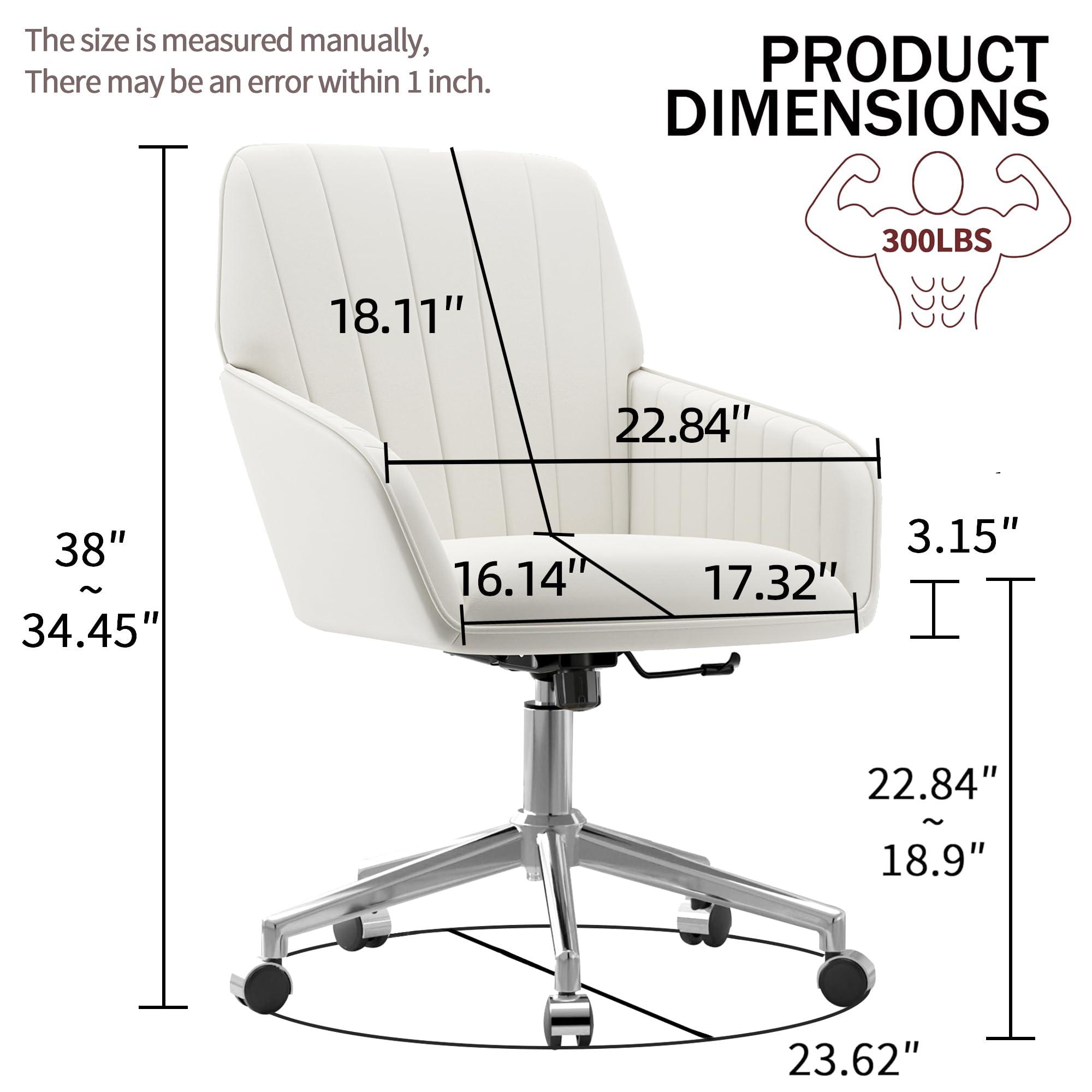 Velvet Modern Cute Chair with Back, Height Adjustable Upholstered Vanity Chair with Swivel Wheels