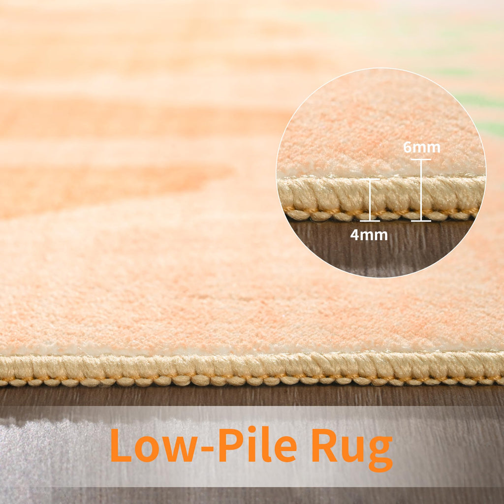 Faux Wool Boho Floral Area Rug Abstract Print Soft Carpet, TPR Non-Slip Backing, Machine Washable Low Pile Rug