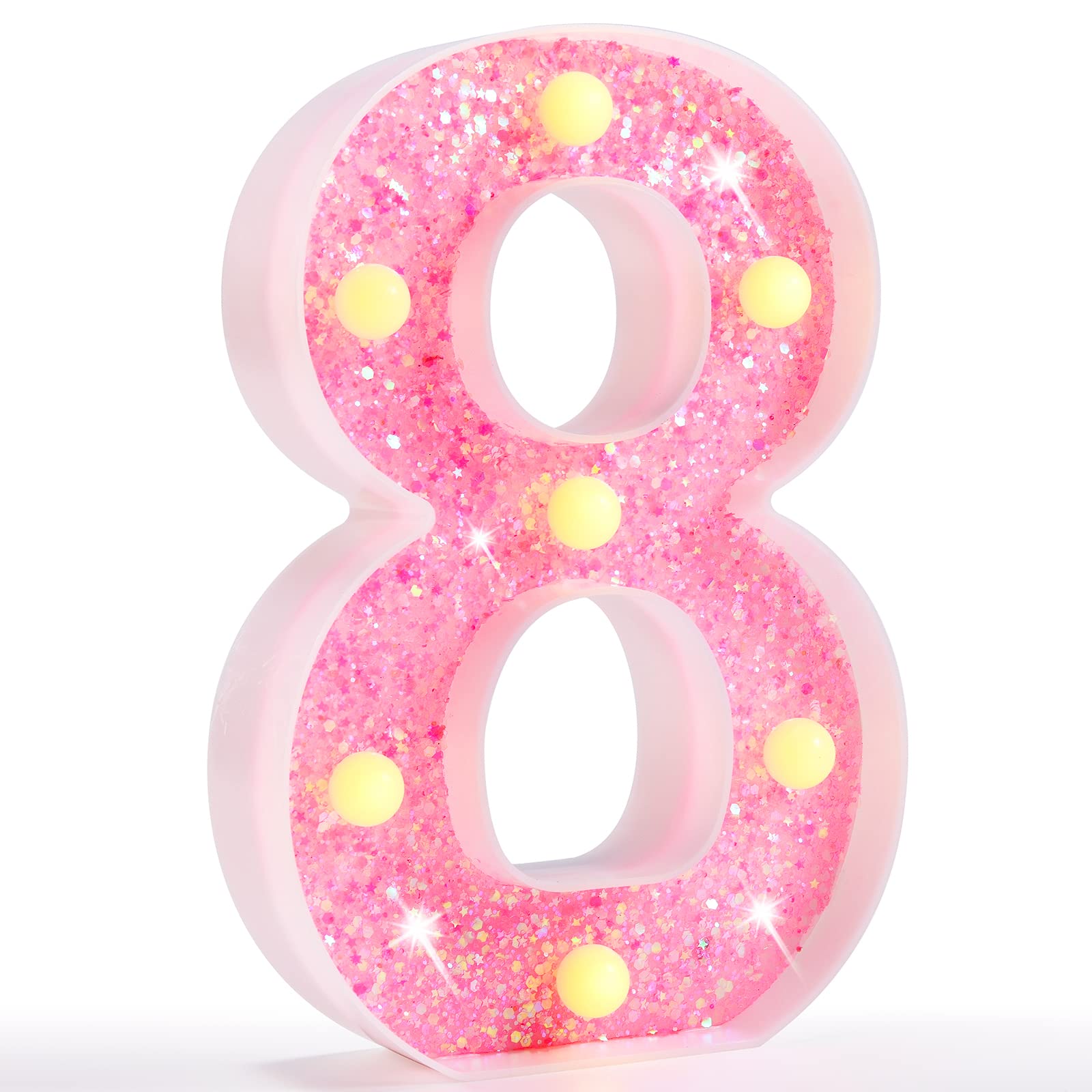 Pink LED Letters Glitter Alphabet LetterS & Numbers Sign Battery Powered
