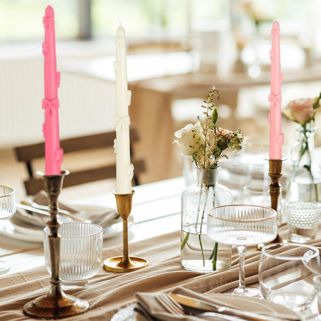 Coquette Bow Taper Candle Decor Pink White Aesthetic Wax Candle 6 Pack