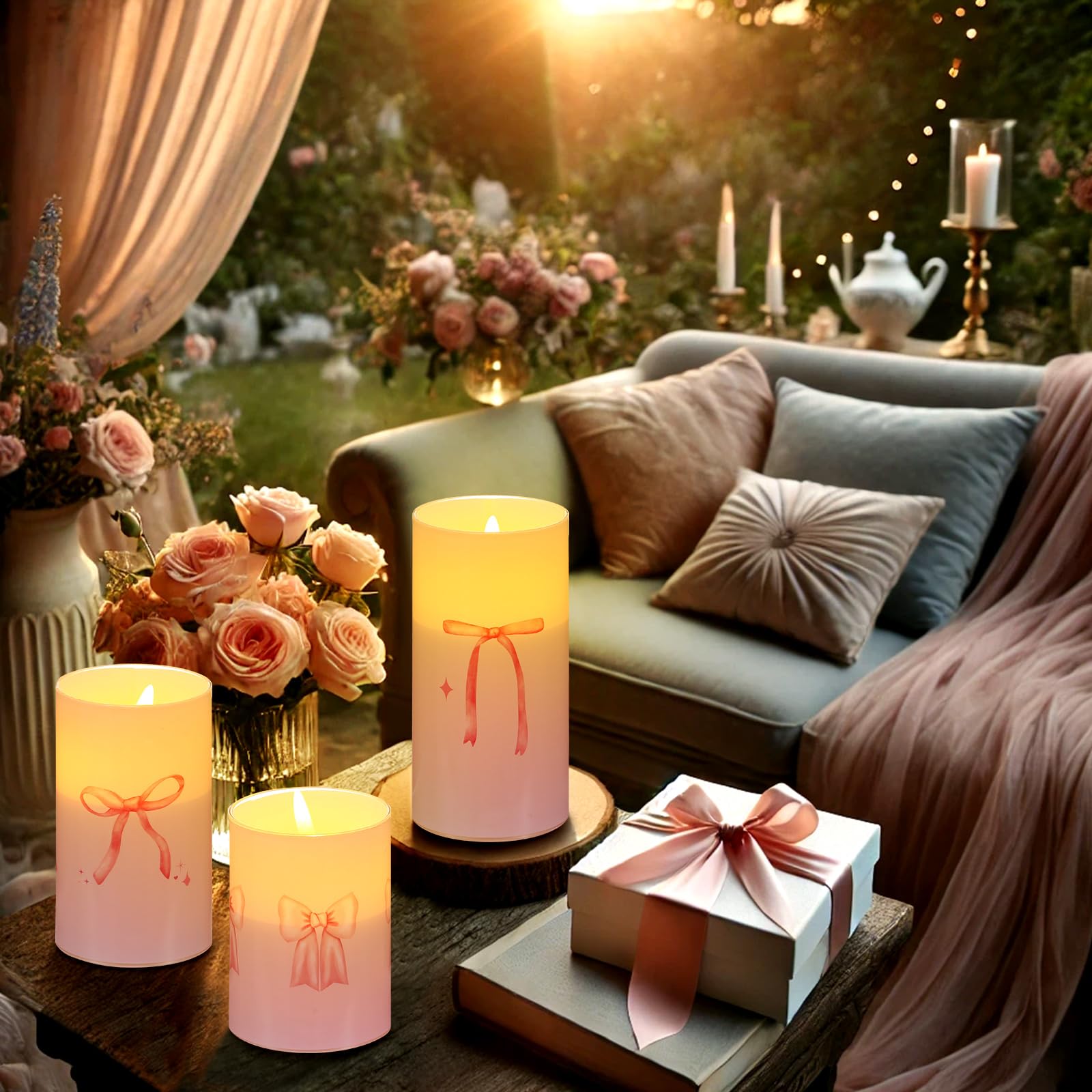 Coquette Flameless Candles LED Battery Pillar Candles Set Battery Operated with Remote