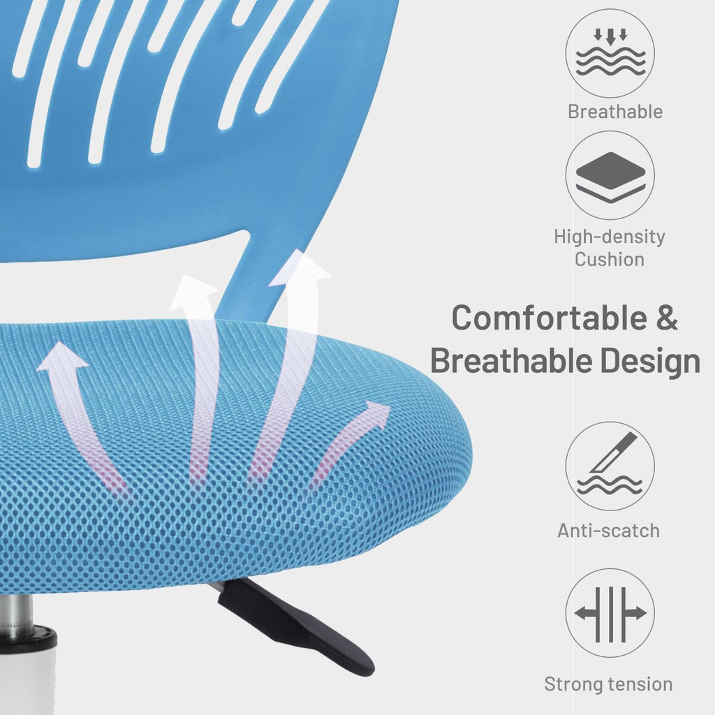 Study Desk Chair Armless Cute, Ergonomic Small Swivel Adjustable Rolling Lightweight Task Chair with Wheels and Mesh Padded Cushion