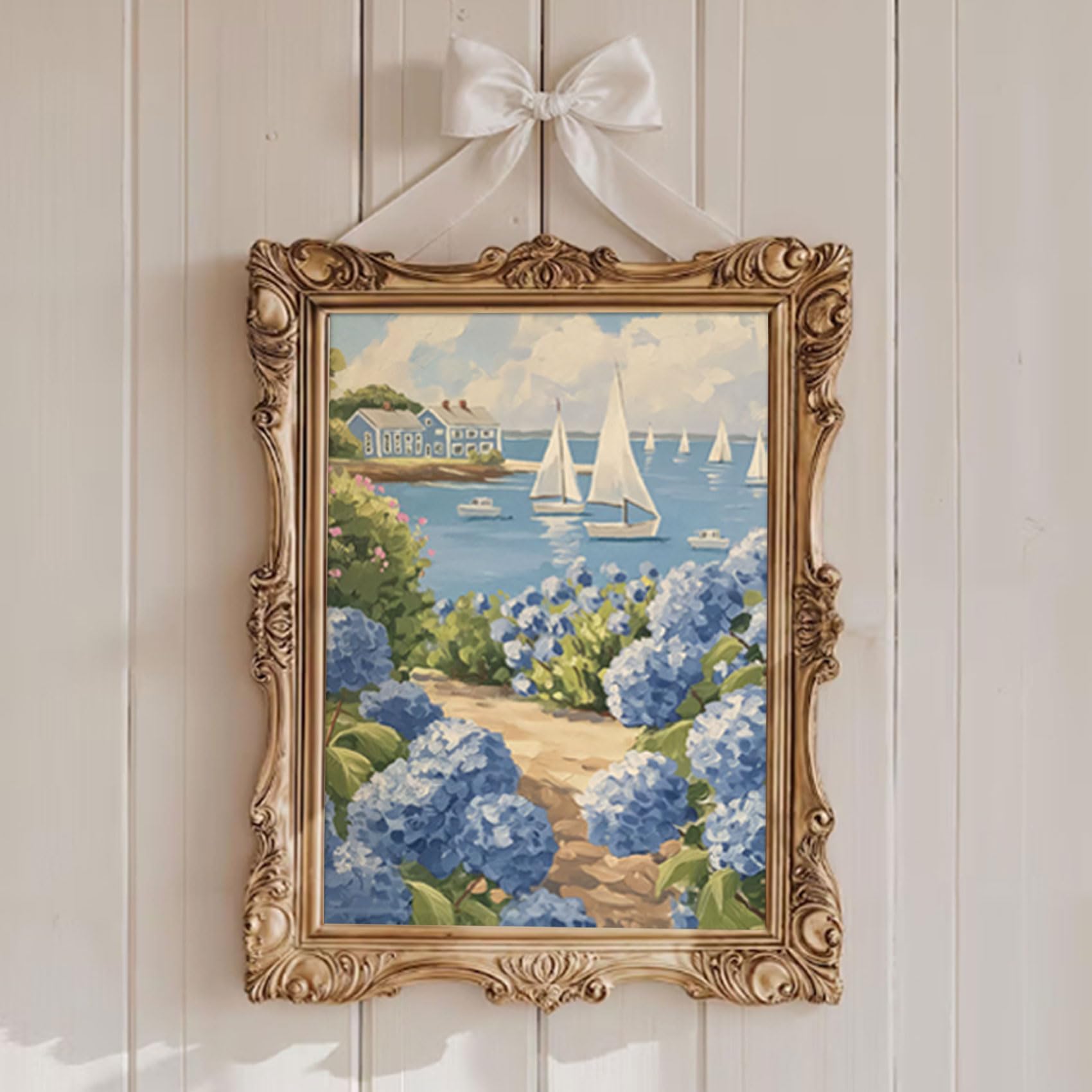 Coquette 6pcs Blue Bow Canvas Wall Art Preppy Decor Trendy Red Cherry Mirror Posters Room Decoration Unframed