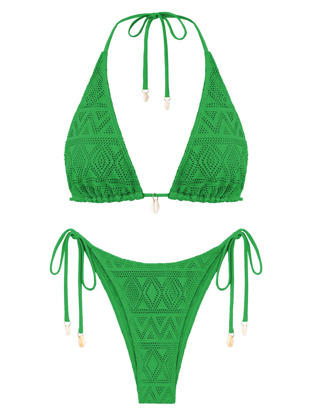 Women's Multiway Triangle Bikini â€?Fishnet Tie-Side Bandeau & Halter Swimsuit Set