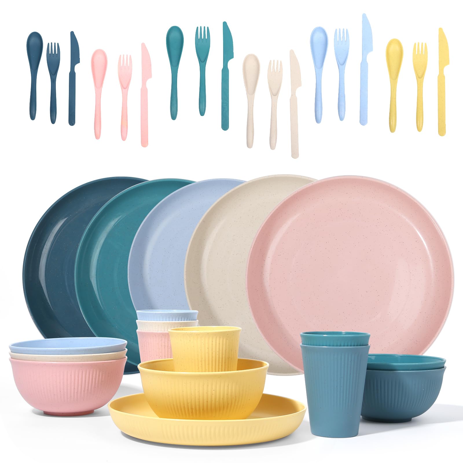 Wheat Straw Dinnerware Sets -36 Piece Unbreakable Dinnerware Sets for 6, Wheat Straw Plates and Bowls Set, Lightweight