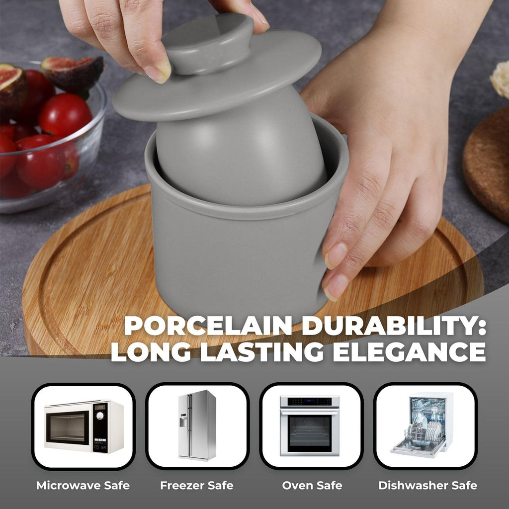 Porcelain French Butter Keeper Crocks with Lids â€?Set of 2 Farmhouse-Style Butter Dishes