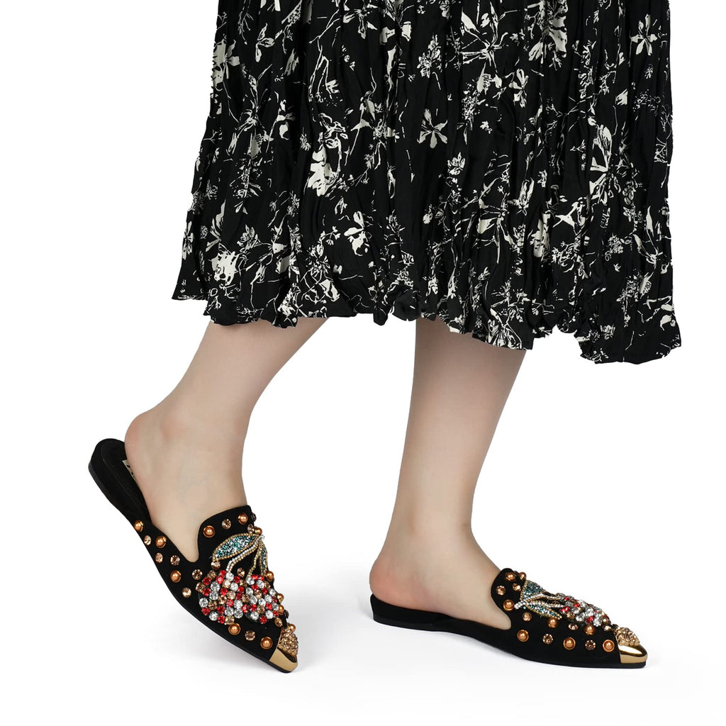 Mules for Women Flats Comfortable Soft Memory Foam Insole Pointed Rivet Mule Shoes