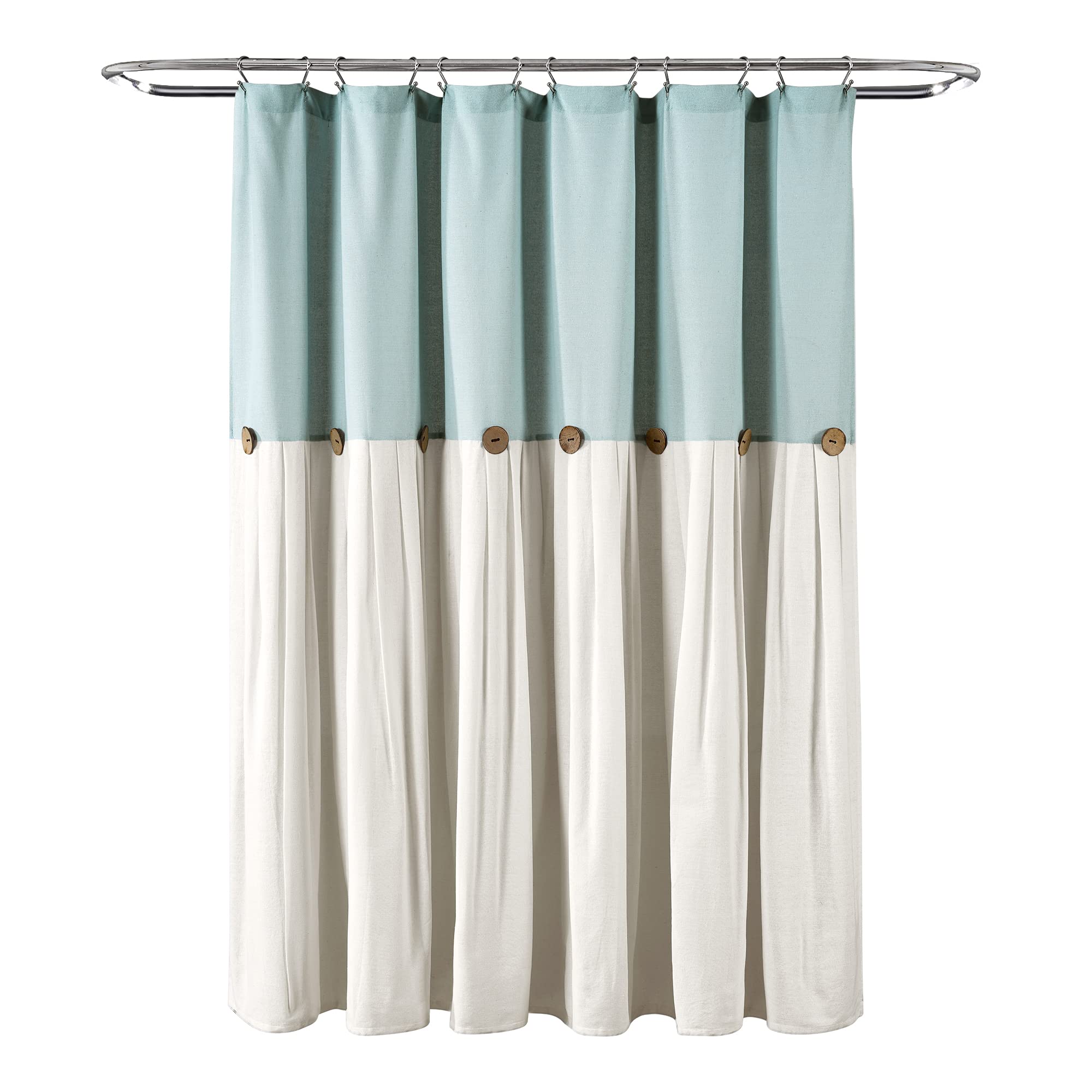 Lush Decor Linen Button Shower Curtain, 72" W x 72" L, Fabric Shower Curtains