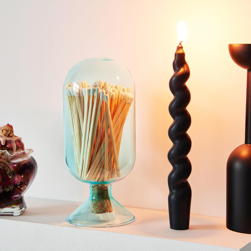 Includes 100 Match Sticks Glass Match Cloche with Striker - with Cork Stopper - 6.7" H X 3"